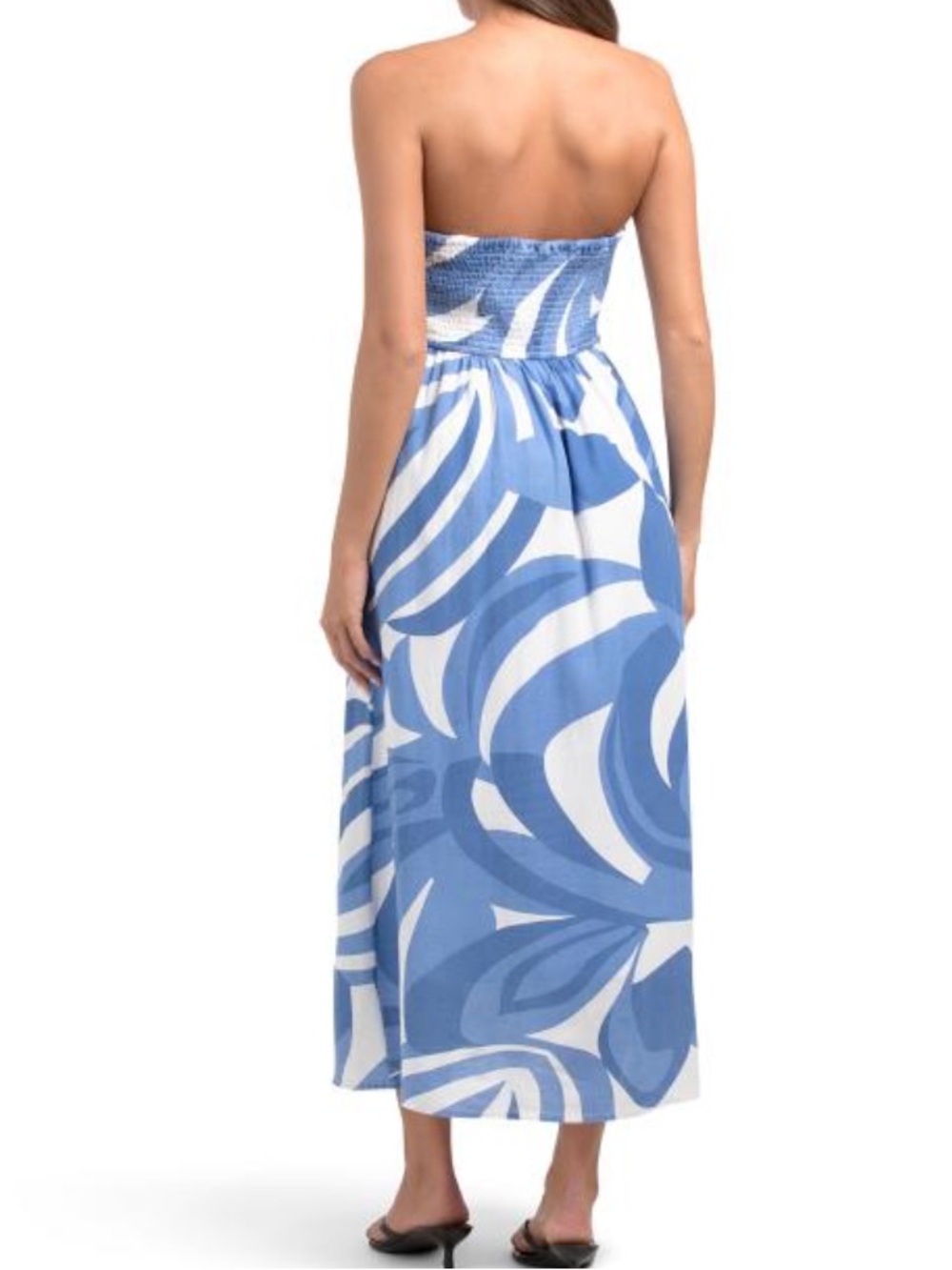 Japna Strapless Blue & White Swirl Midi Dress - Picture 2 of 3